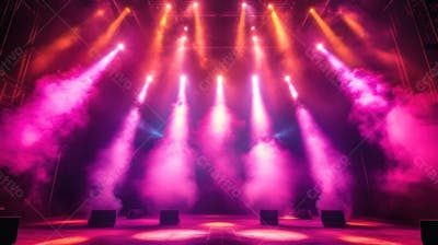 Imagem De Palco De Show Com Elementos E Fumaças Para Composição De Flyer De Eventos