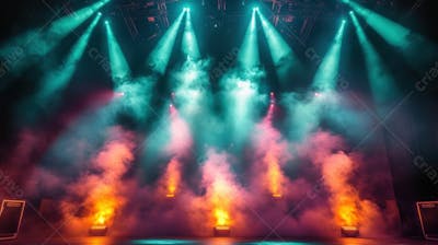 Imagem De Palco De Show Com Elementos E Fumaças Para Composição De Flyer De Eventos