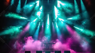 Imagem De Palco De Show Com Elementos E Fumaças Para Composição De Flyer De Eventos