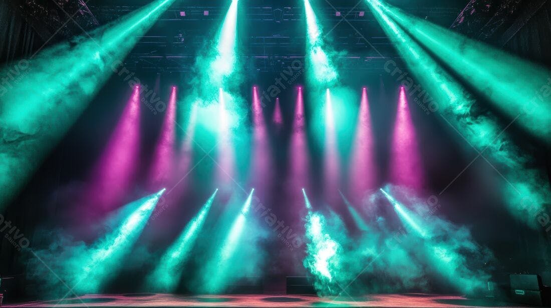 Palco com iluminação rosa e verde