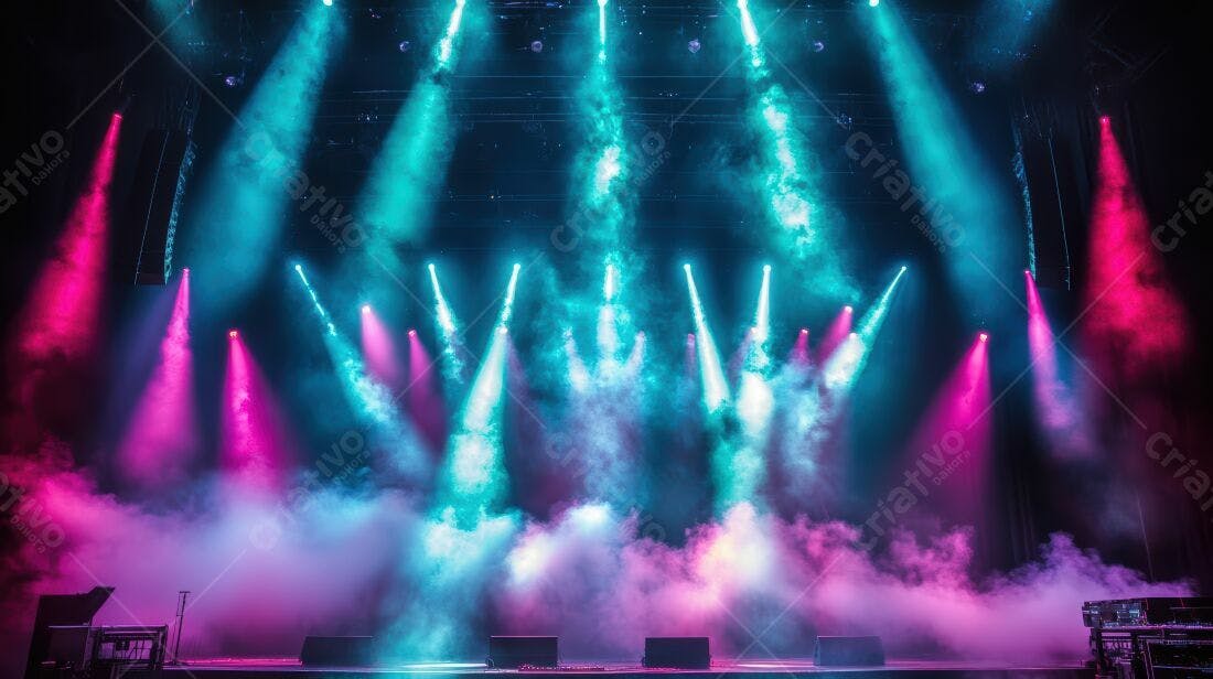 Palco iluminado com luzes rosa e azul