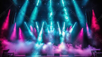 Imagem De Palco De Show Com Elementos E Fumaças Para Composição De Flyer De Eventos
