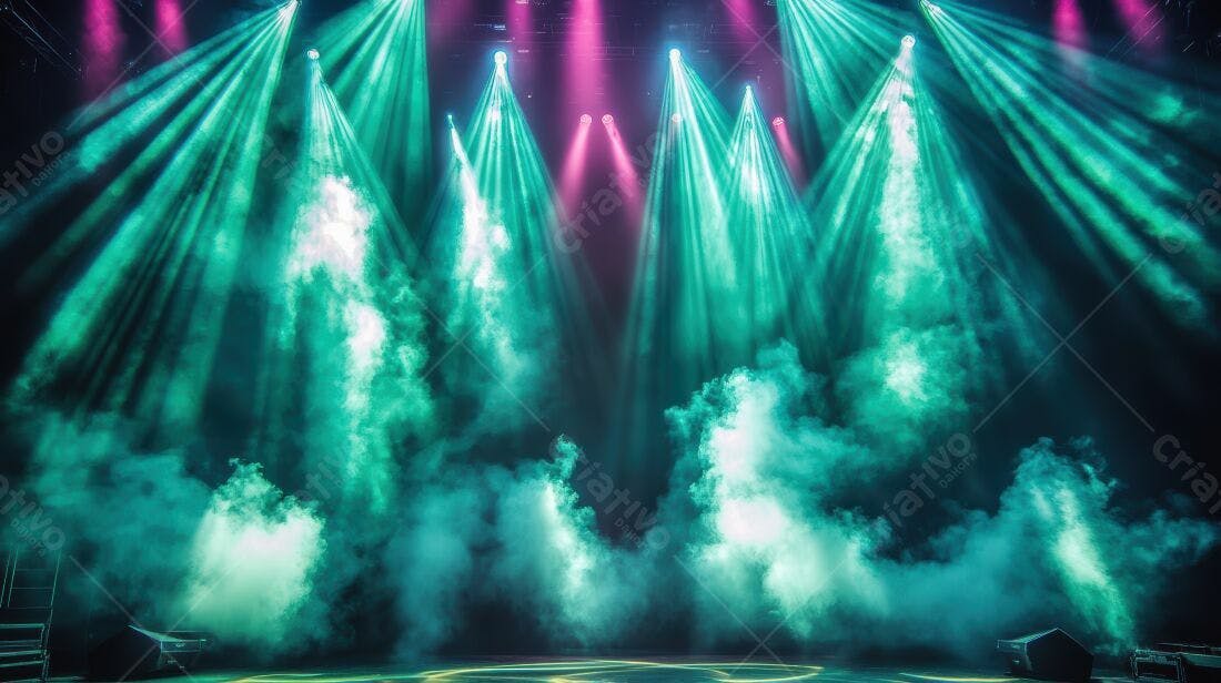 Palco com iluminação cênica verde e rosa