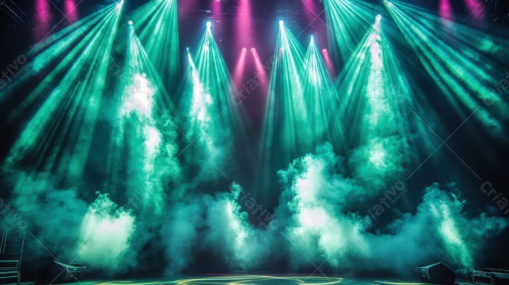 Imagem De Palco De Show Com Elementos E Fumaças Para Composição De Flyer De Eventos