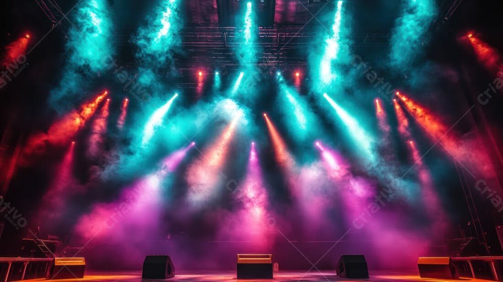 Imagem De Palco De Show Com Elementos E Fumaças Para Composição De Flyer De Eventos