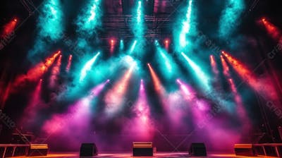Imagem De Palco De Show Com Elementos E Fumaças Para Composição De Flyer De Eventos