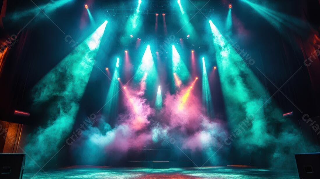 Palco com iluminação cênica azul e rosa