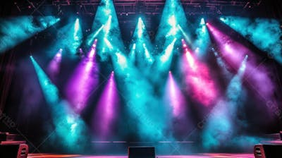 Imagem De Palco De Show Com Elementos E Fumaças Para Composição De Flyer De Eventos