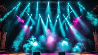 Imagem De Palco De Show Com Elementos E Fumaças Para Composição De Flyer De Eventos
