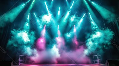 Imagem De Palco De Show Com Elementos E Fumaças Para Composição De Flyer De Eventos