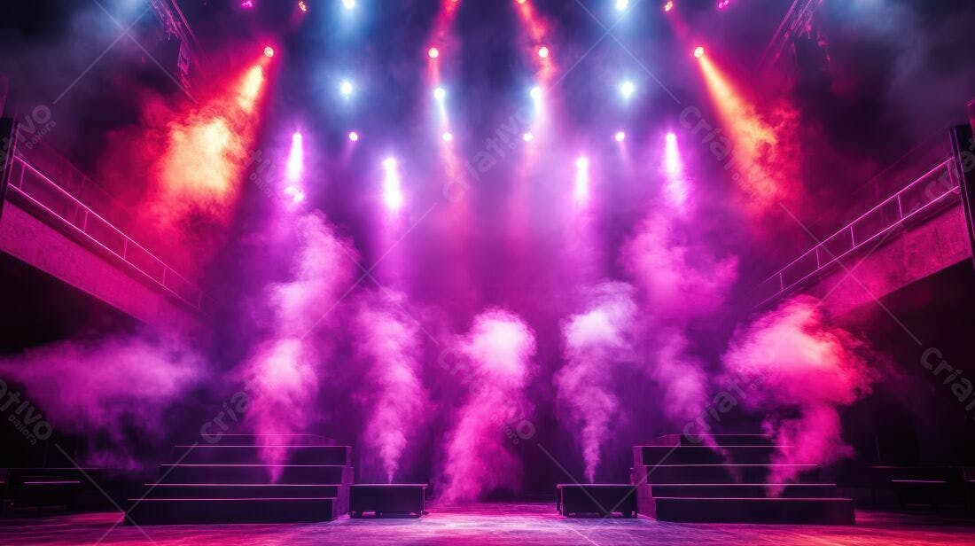 Palco com iluminação rosa e vermelha