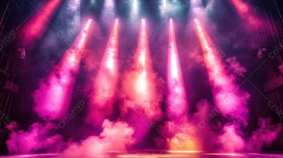 Imagem De Palco De Show Com Elementos E Fumaças Para Composição De Flyer De Eventos