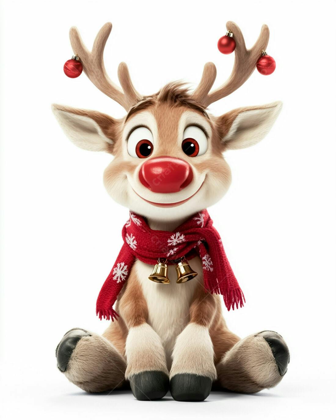 Rena fofa de Natal com cachecol vermelho