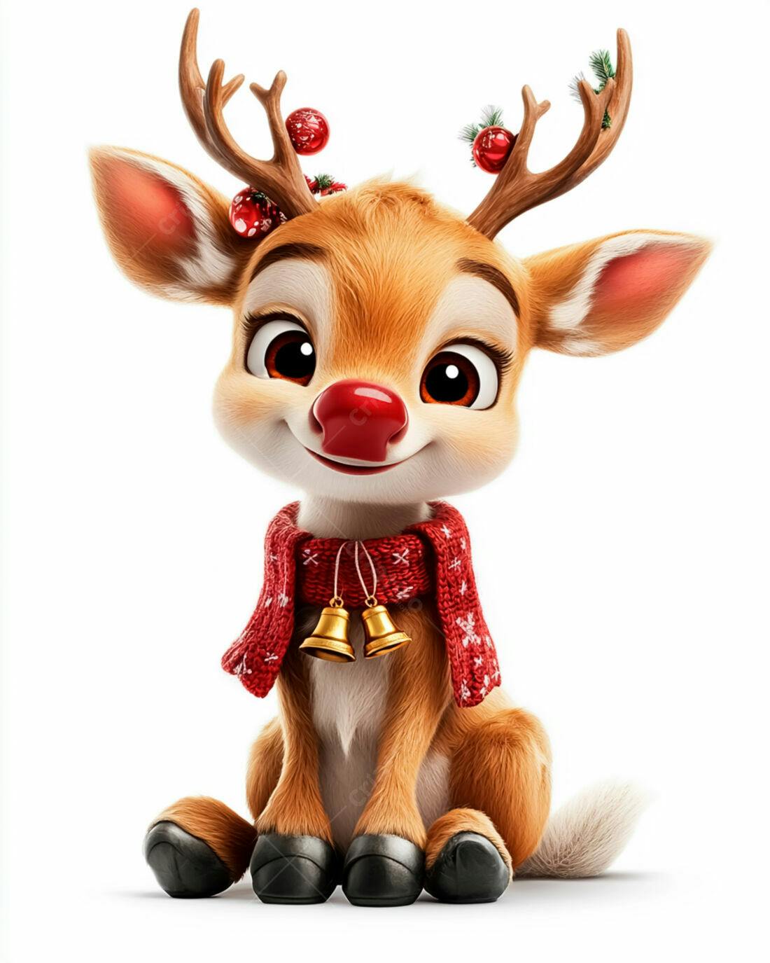 Rena fofa de Natal com cachecol vermelho