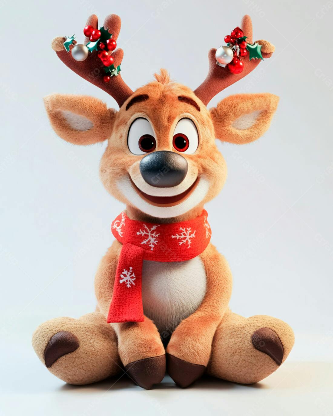 Rena fofa de Natal com cachecol vermelho