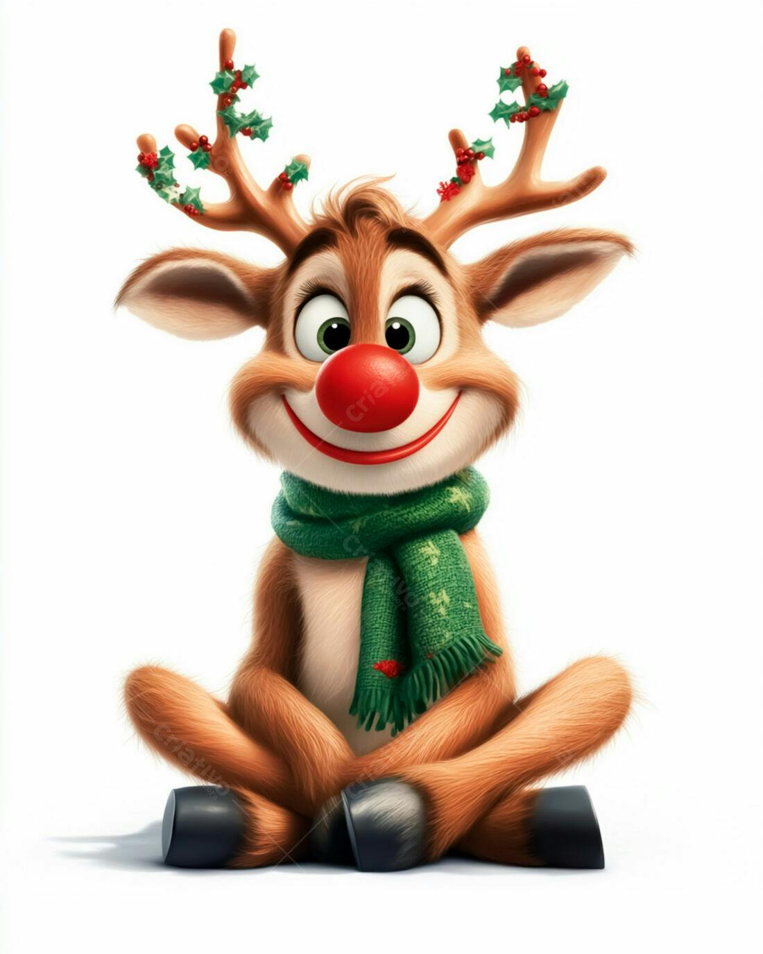 Rena fofa de Natal com cachecol verde