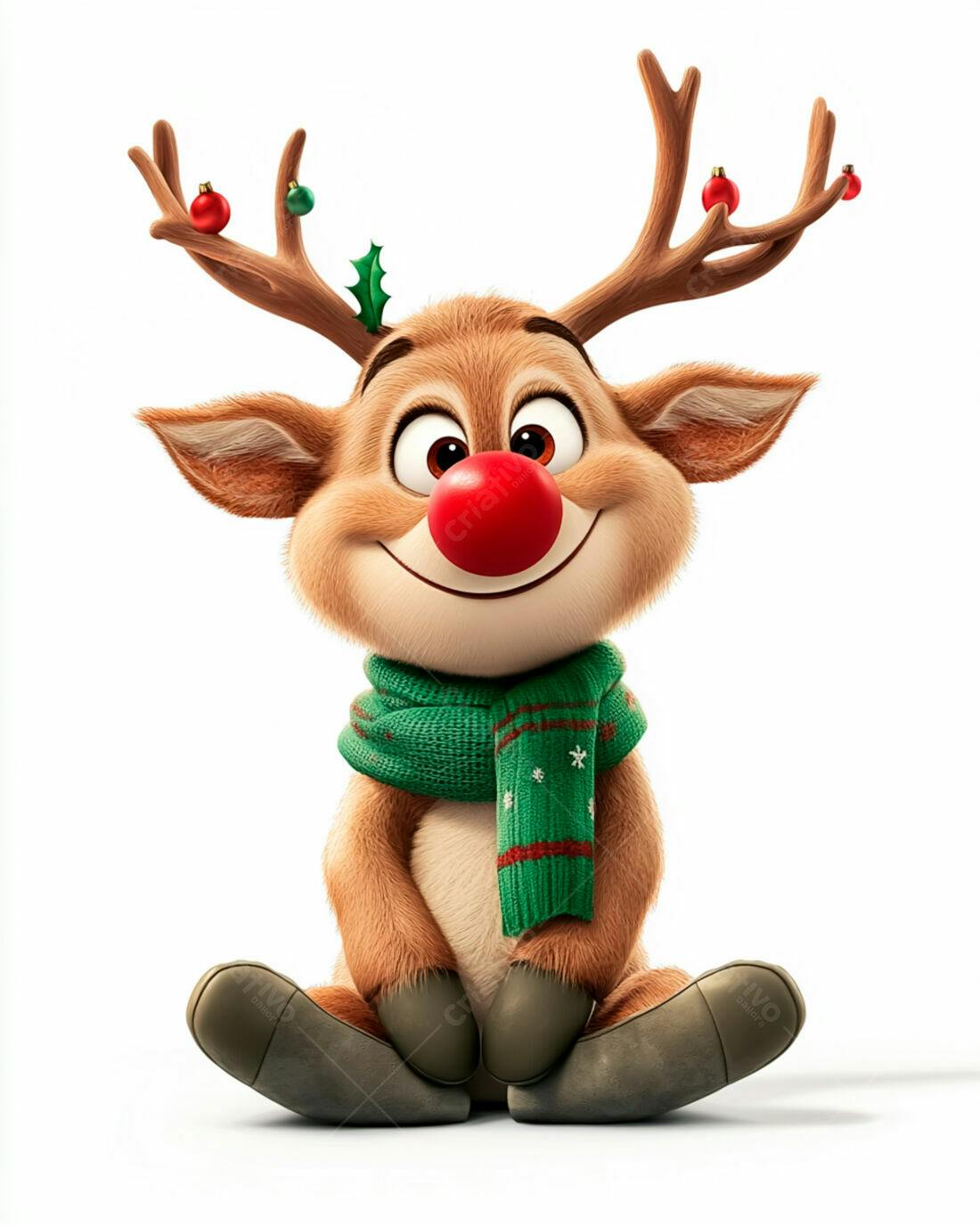 Rena fofa de Natal com cachecol verde