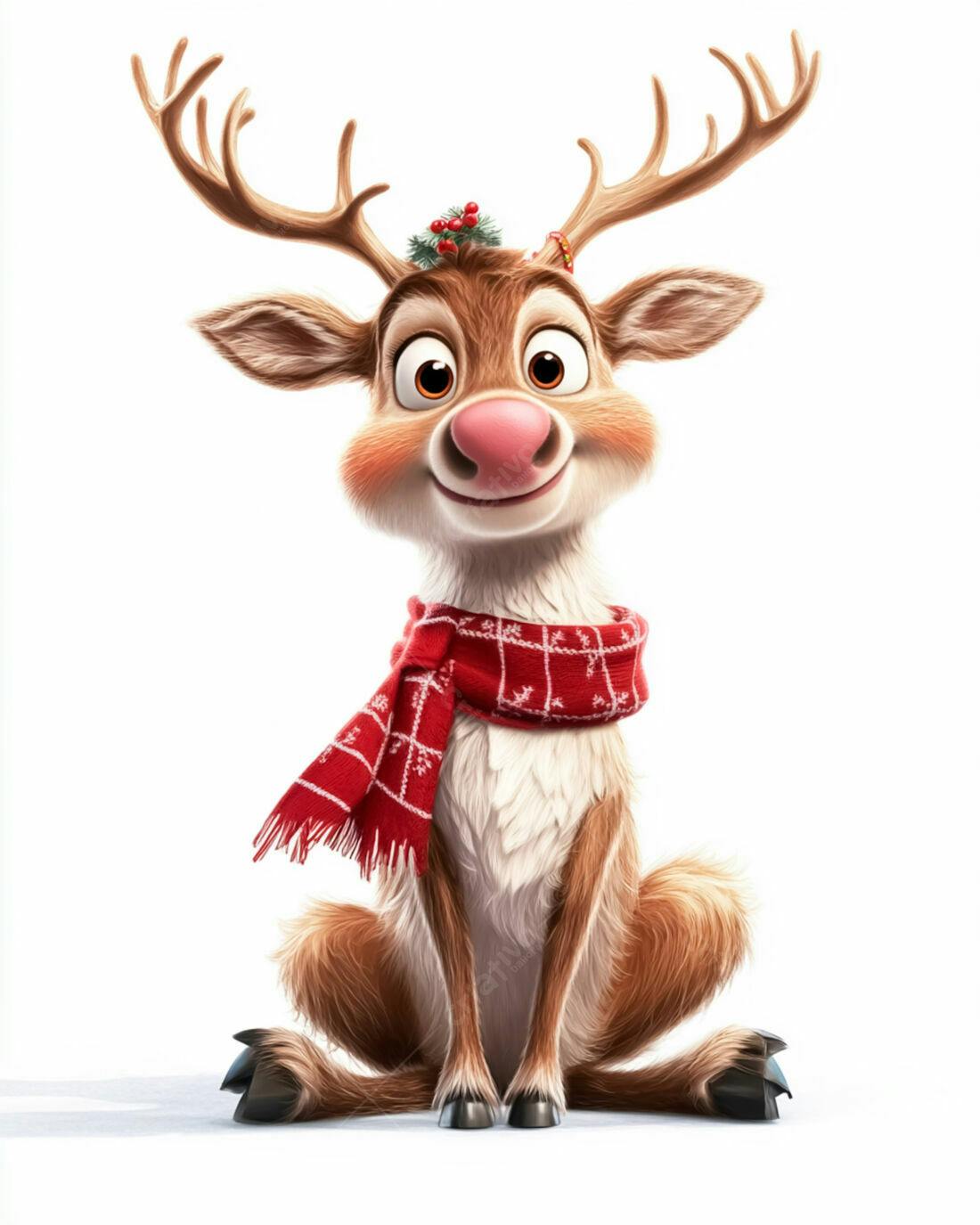 Rena fofa com cachecol vermelho Natal
