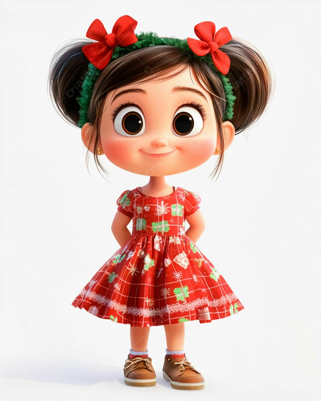 Menina fofa em vestido natalino vermelho