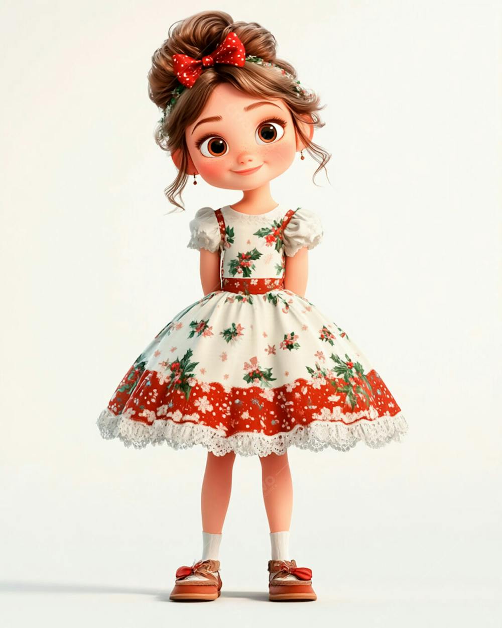 Menina Fofa Usando Um Vestido E Um Laço No Cabelo