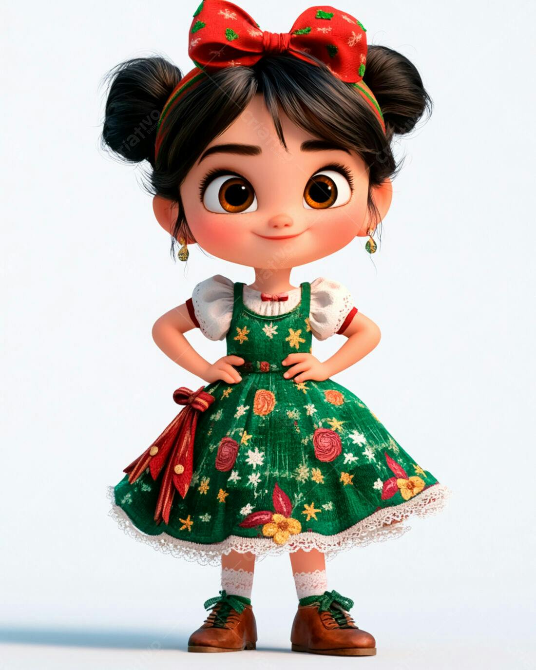 Menina fofa em vestido verde natalino