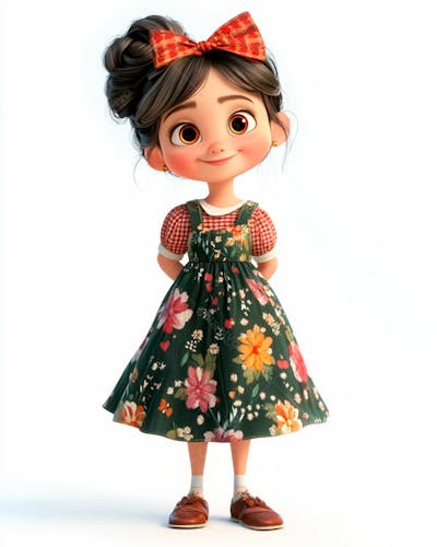 Menina Fofa Usando Um Vestido E Um Laço No Cabelo