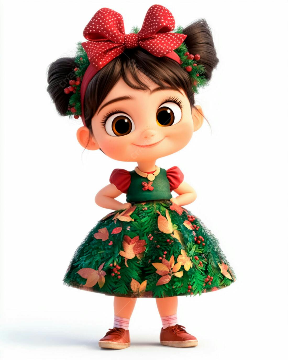 Menina fofa em vestido natalino verde