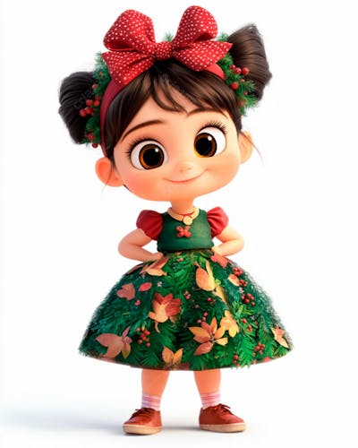 Menina Fofa Usando Um Vestido E Um Laço No Cabelo