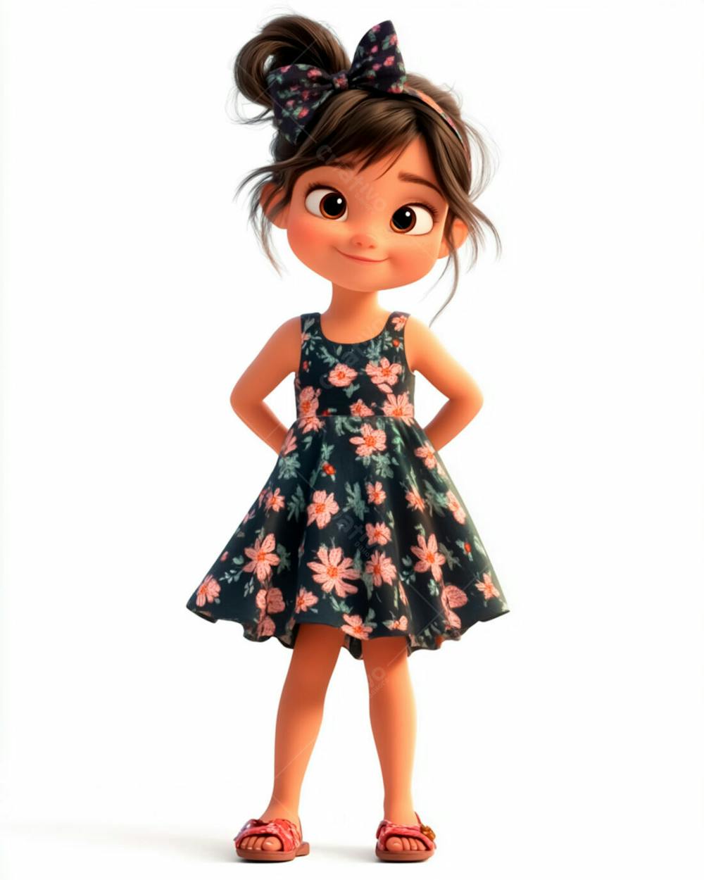 Menina Fofa Usando Um Vestido E Um Laço No Cabelo