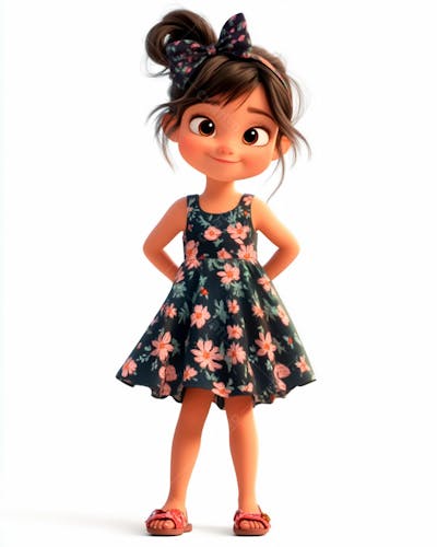 Menina Fofa Usando Um Vestido E Um Laço No Cabelo