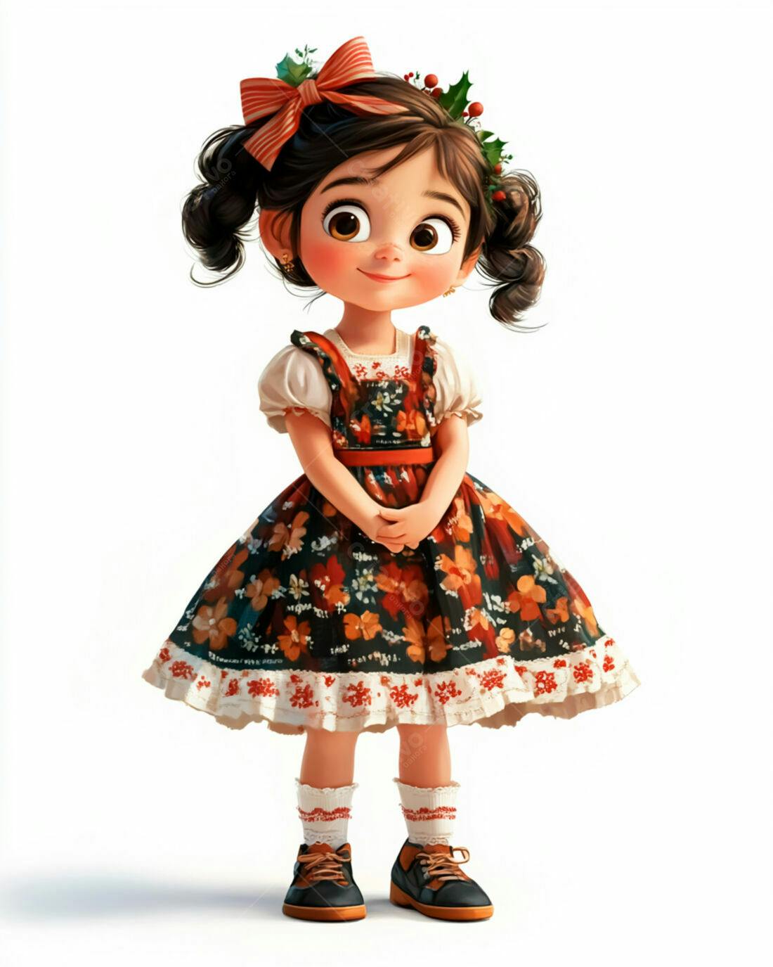 Menina fofa em vestido floral Natalino