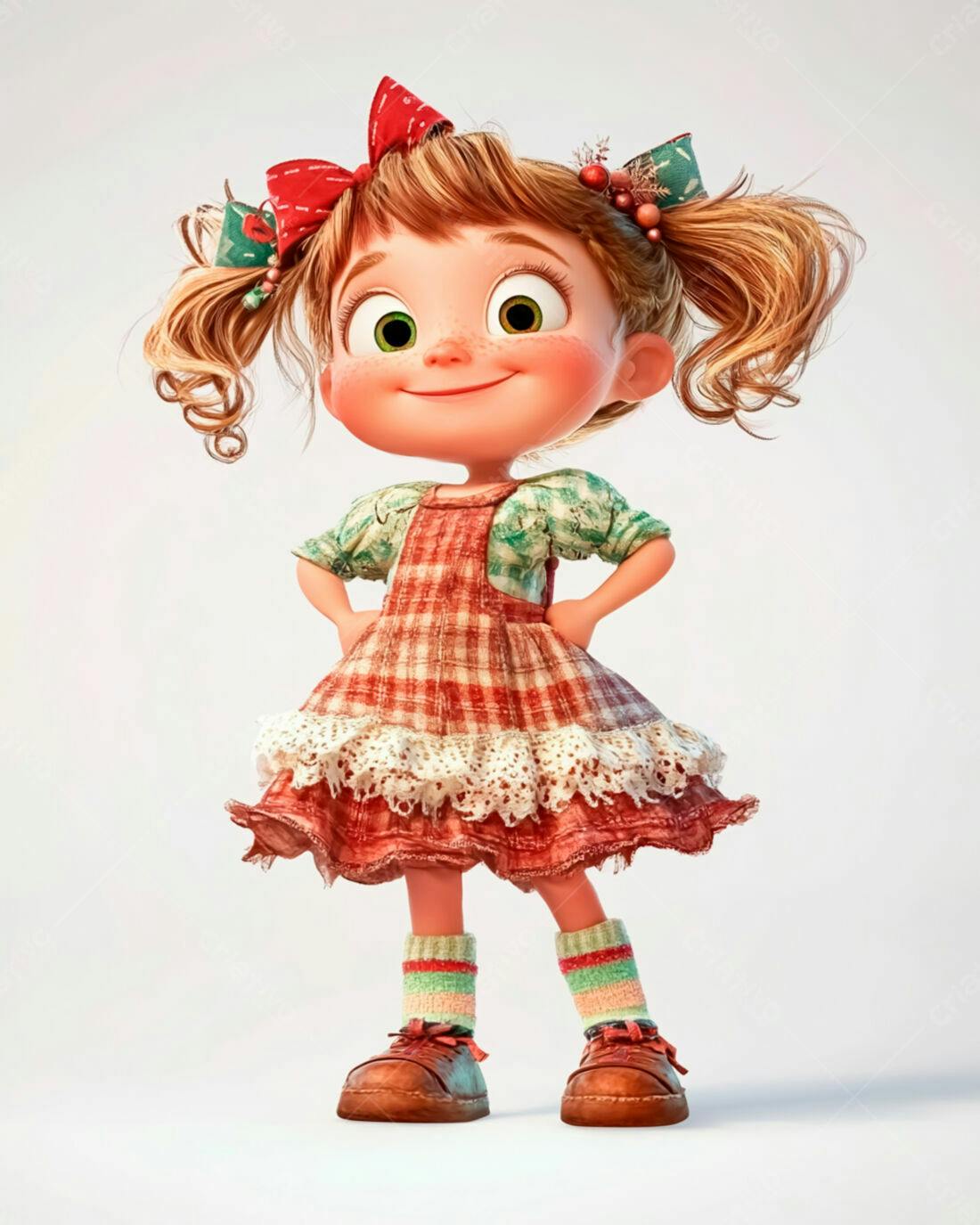 Menina fofa em vestido xadrez vermelho