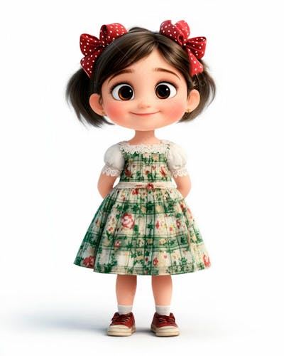 Menina Fofa Usando Um Vestido E Um Laço No Cabelo