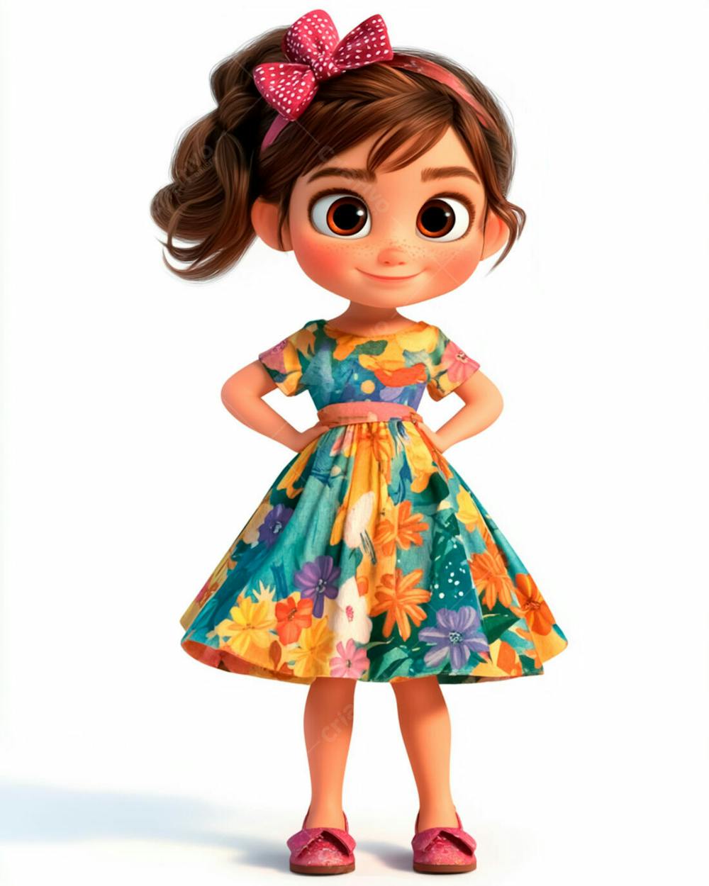 Menina Fofa Usando Um Vestido E Um Laço No Cabelo