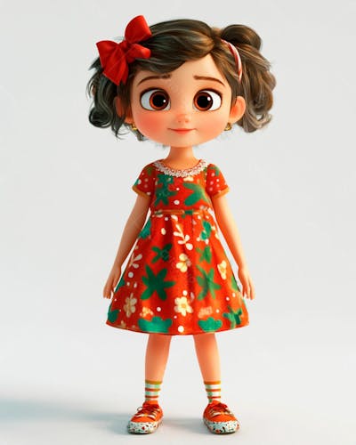 Menina Fofa Usando Um Vestido E Um Laço No Cabelo