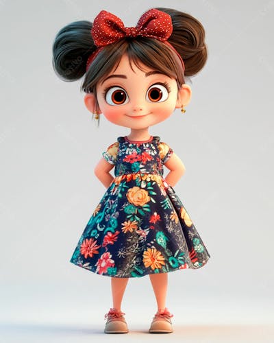 Menina Fofa Usando Um Vestido E Um Laço No Cabelo