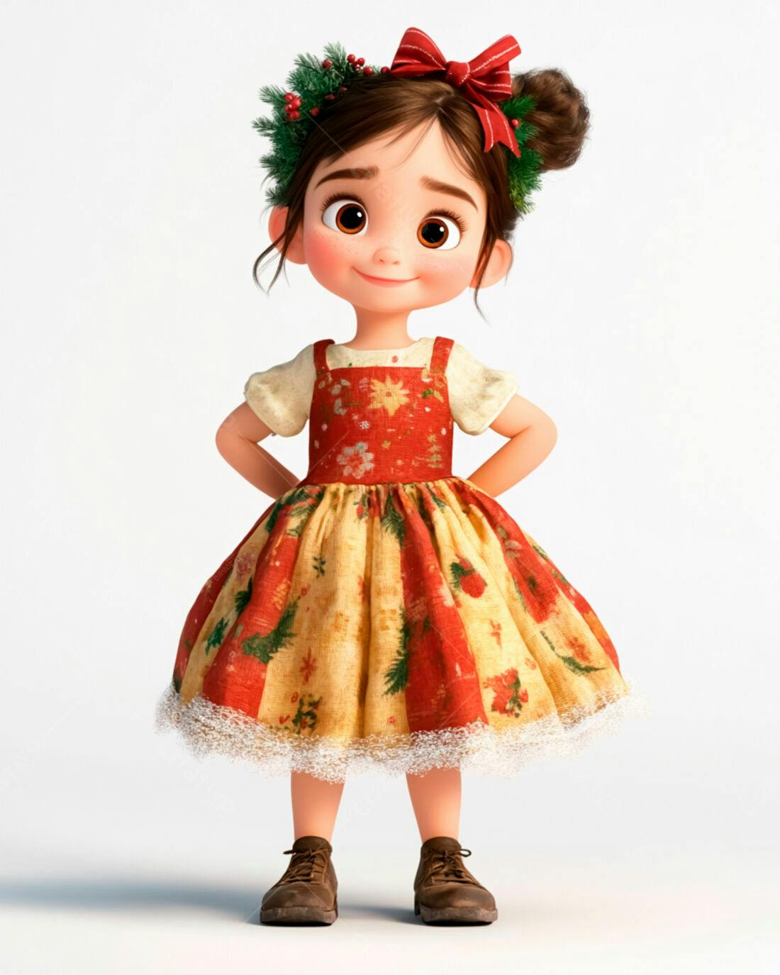 Menina fofa em vestido natalino