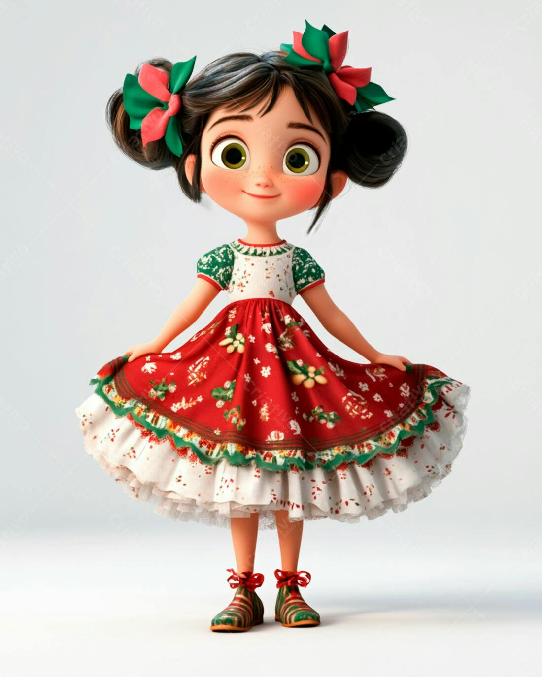 Menina fofa em vestido vermelho natalino