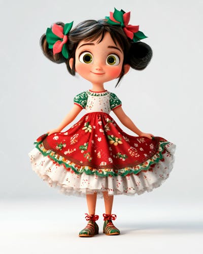 Menina Fofa Usando Um Vestido E Um Laço No Cabelo