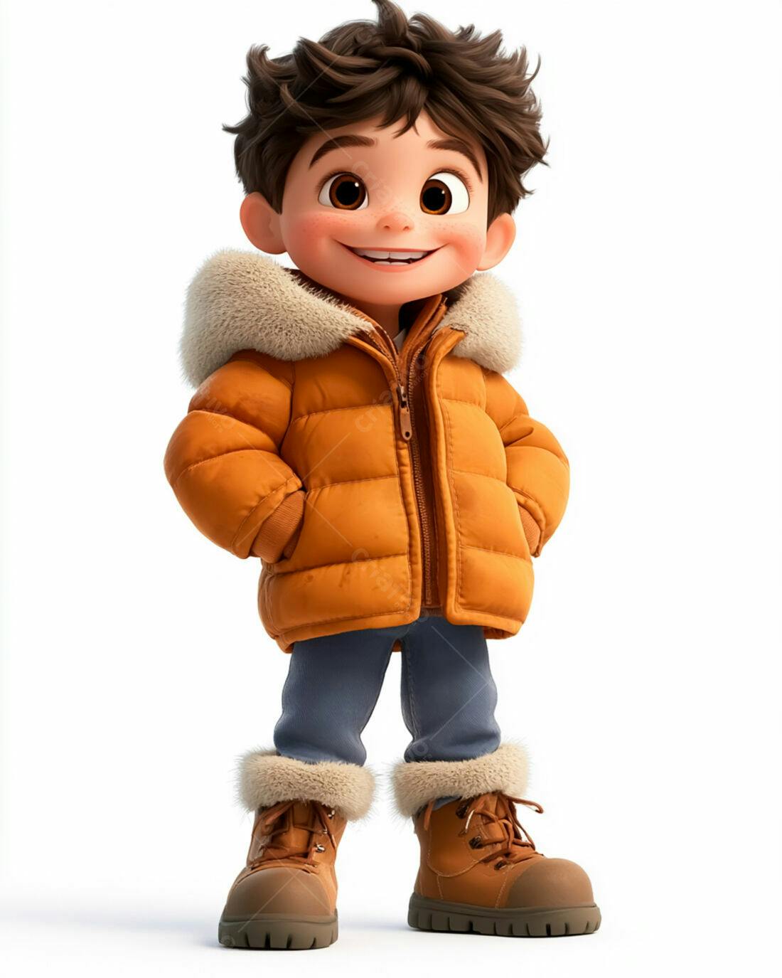 Menino sorridente com casaco laranja no inverno
