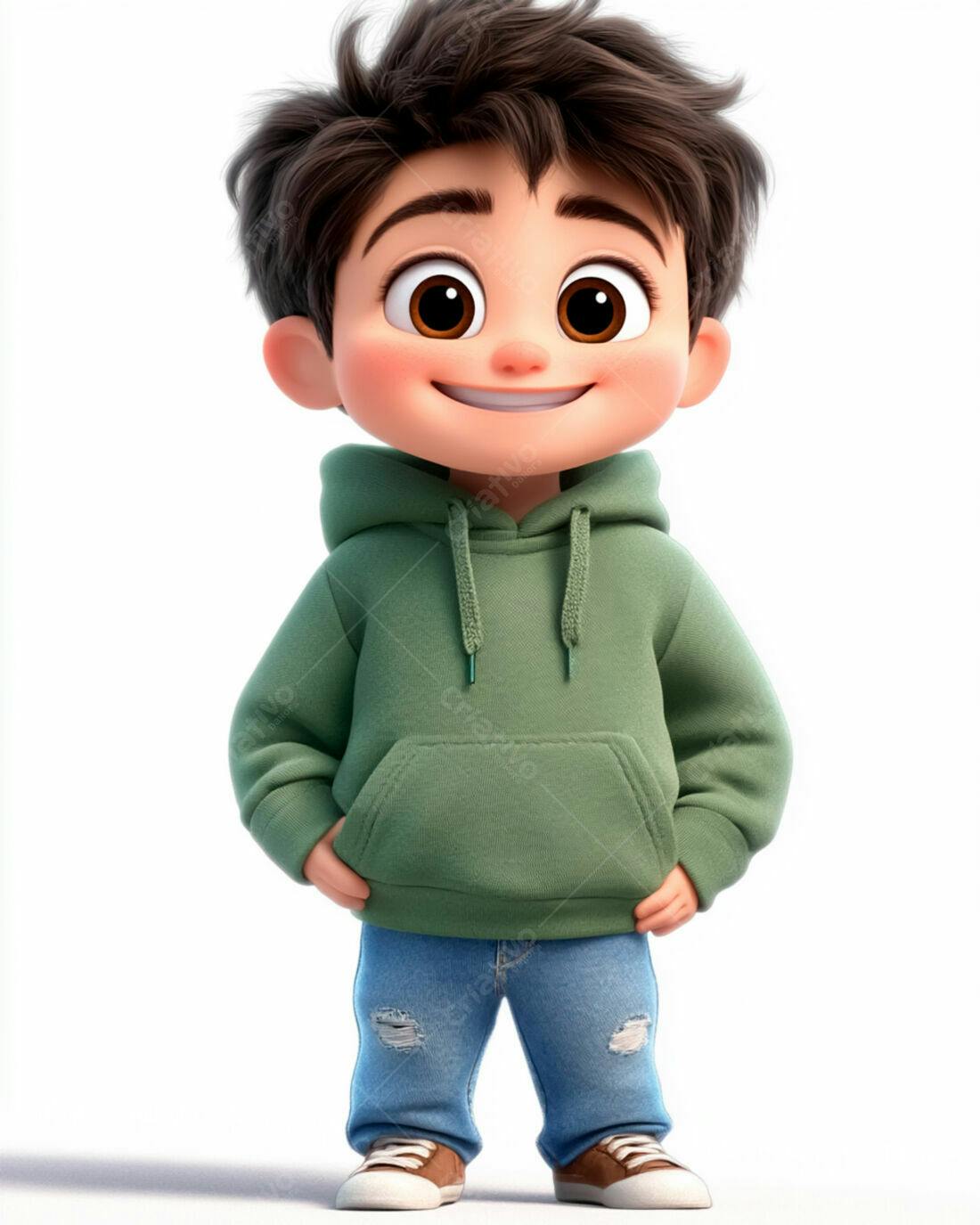 Menino sorridente com moletom verde