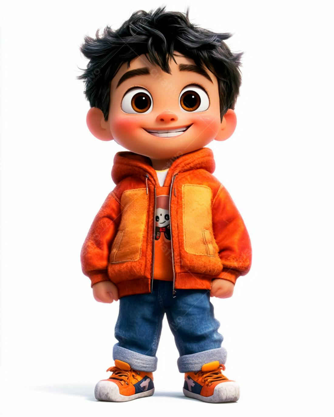 Menino animado sorridente roupa laranja