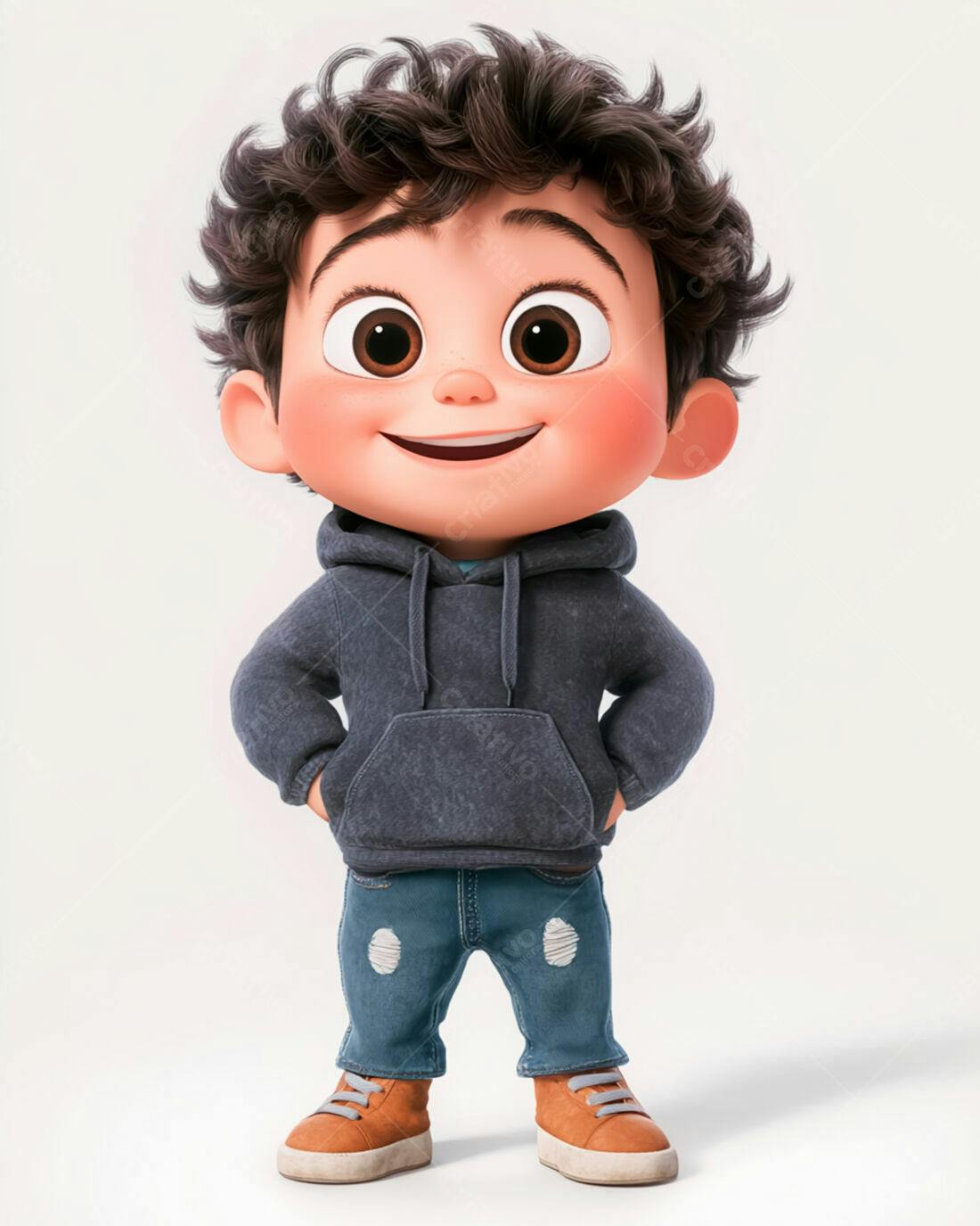 Menino Cartoon Feliz com Roupas Modernas