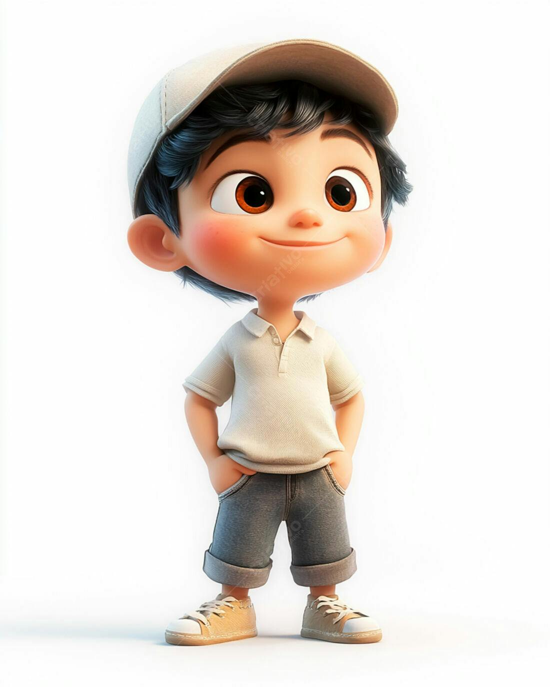 Menino sorridente usando boné e roupa casual