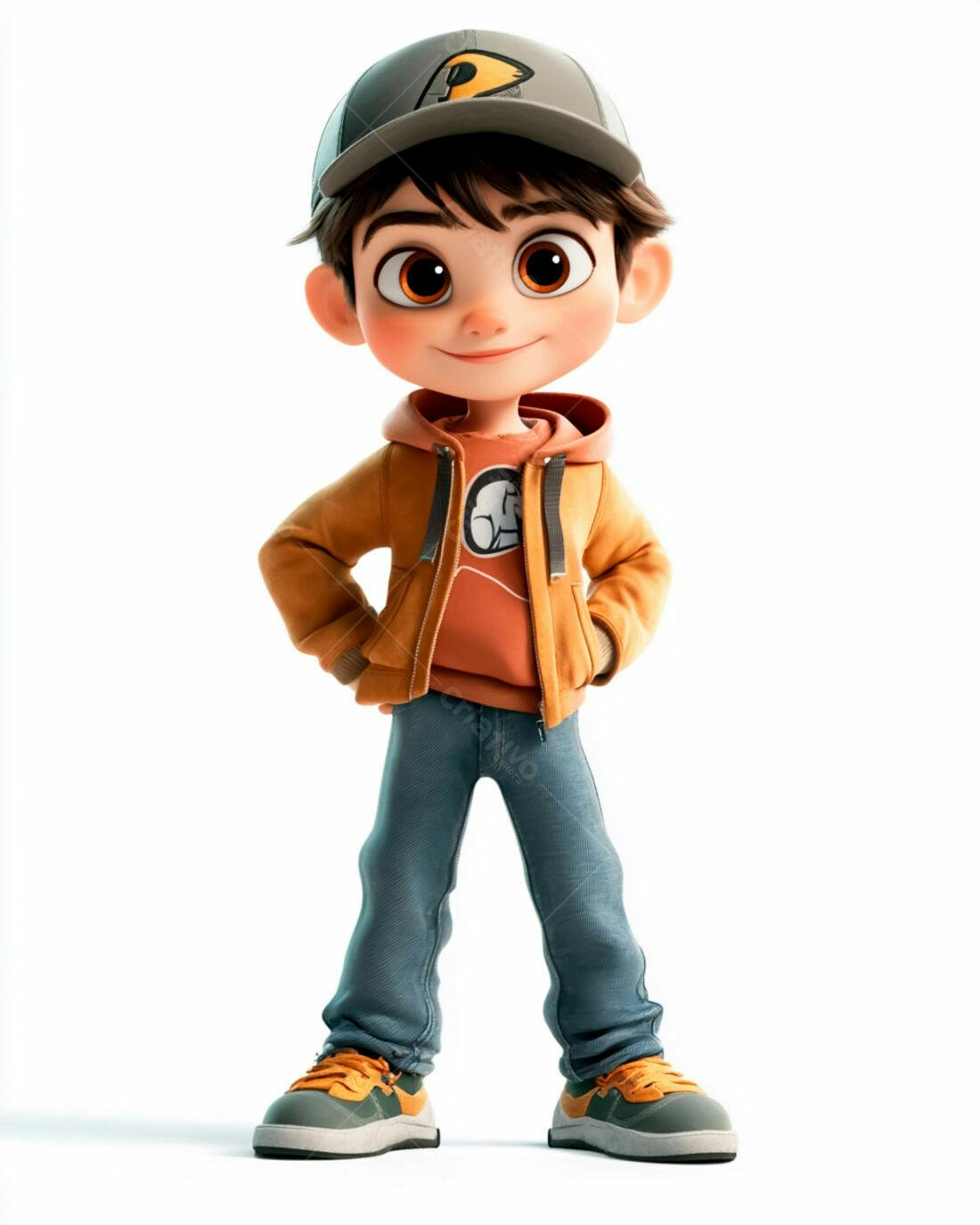 Menino Cartoon Sorrindo com Roupas Laranjas