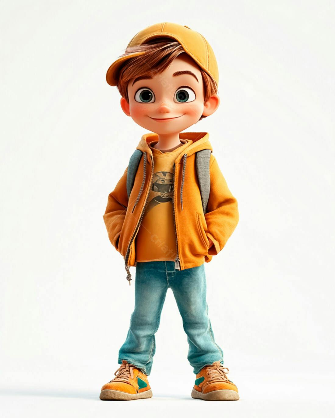 Menino fofo em roupa amarela e jeans