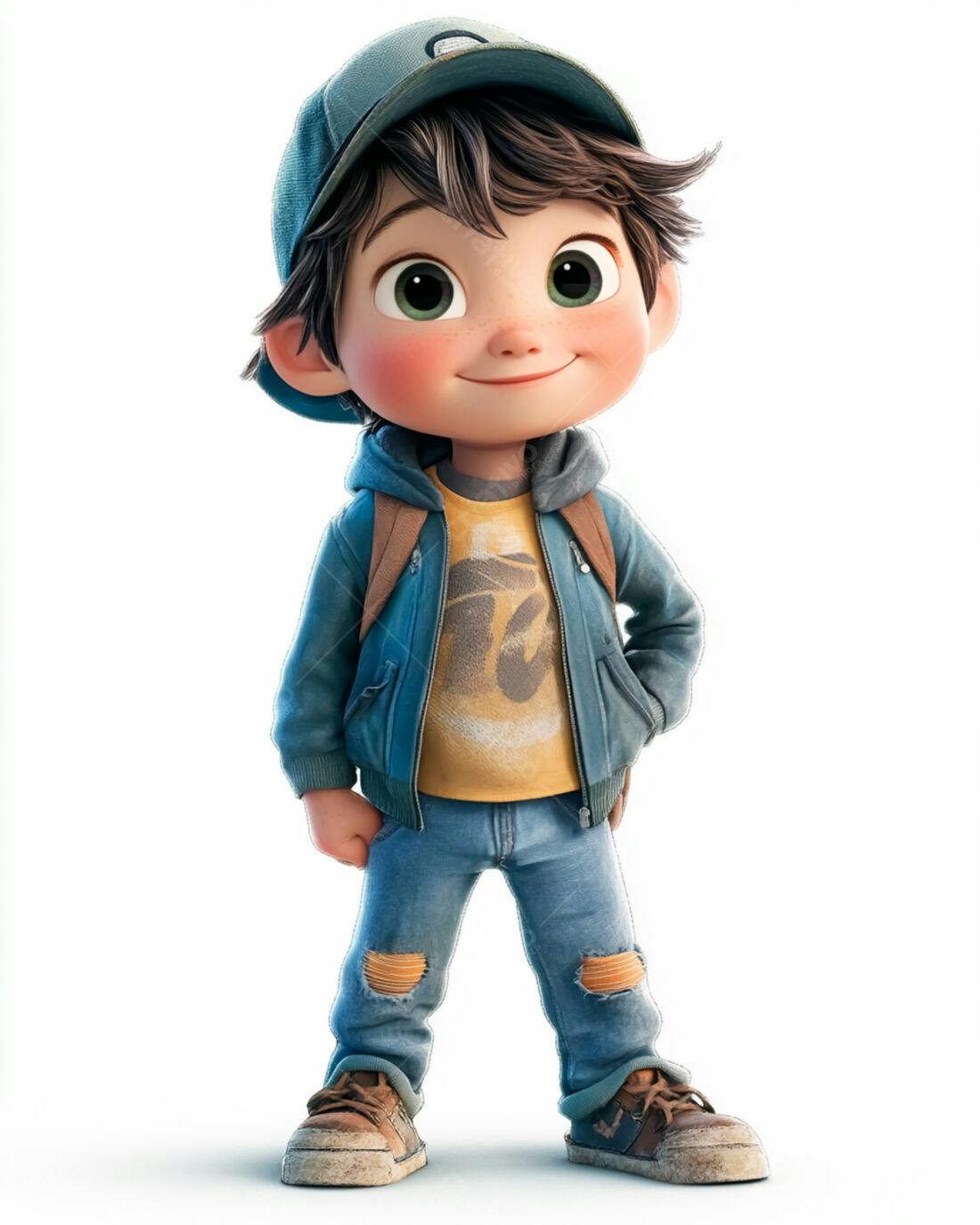 Menino sorridente estilo Cartoon vestindo jeans