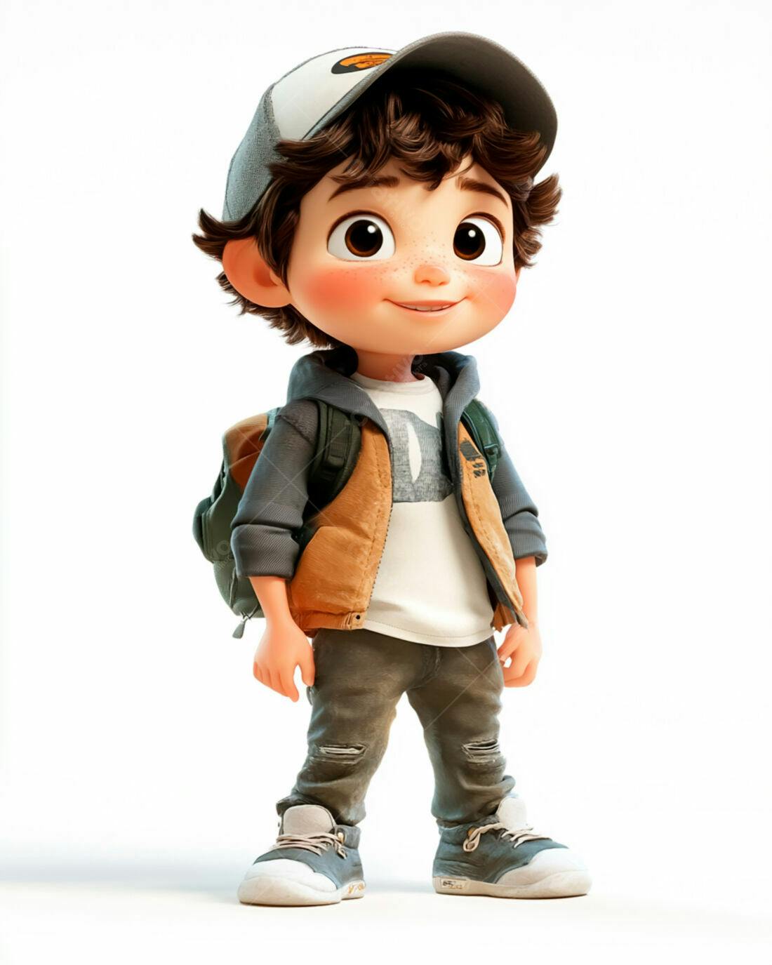 Menino animado com mochila e boné