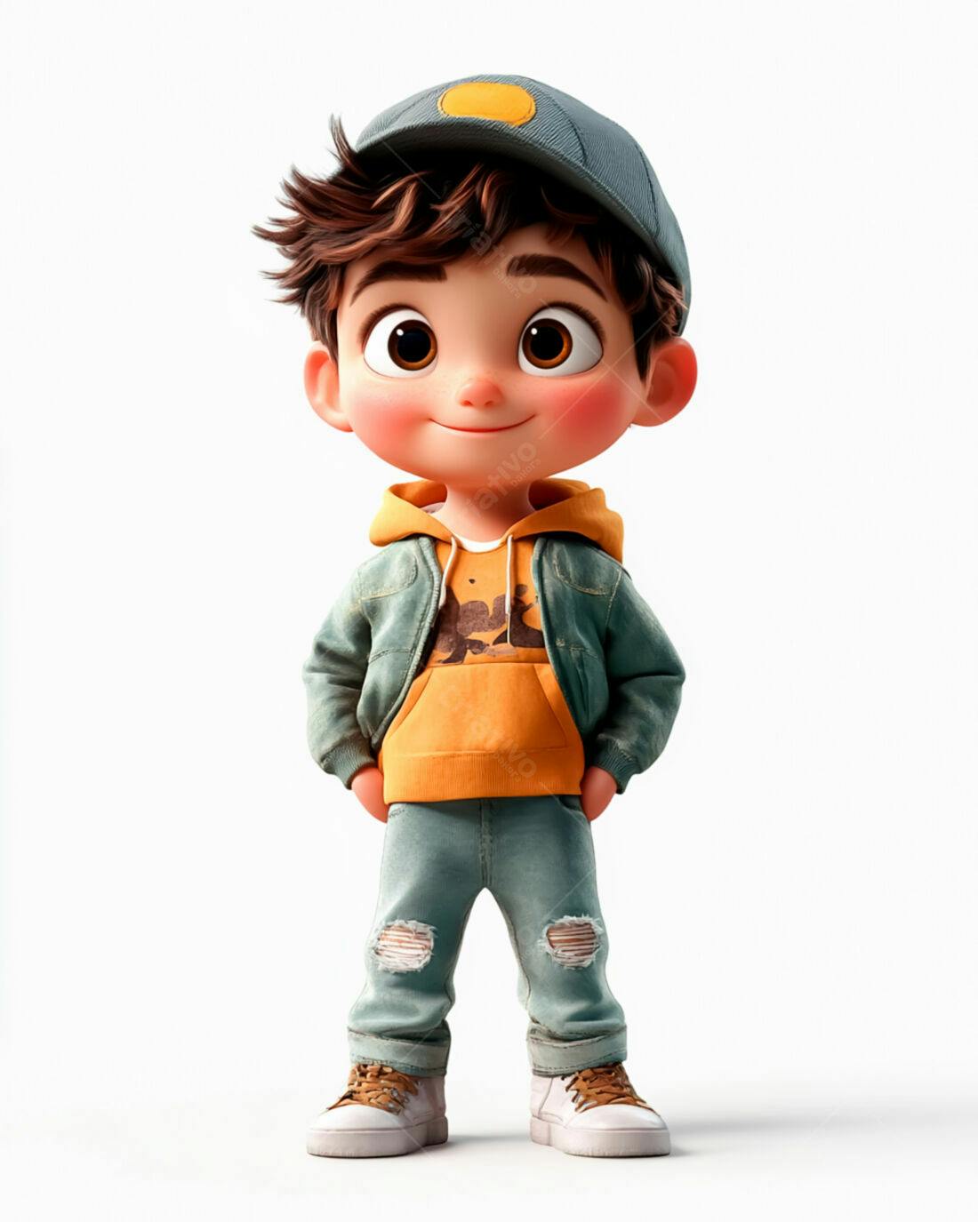 Menino estiloso desenho animado alegre