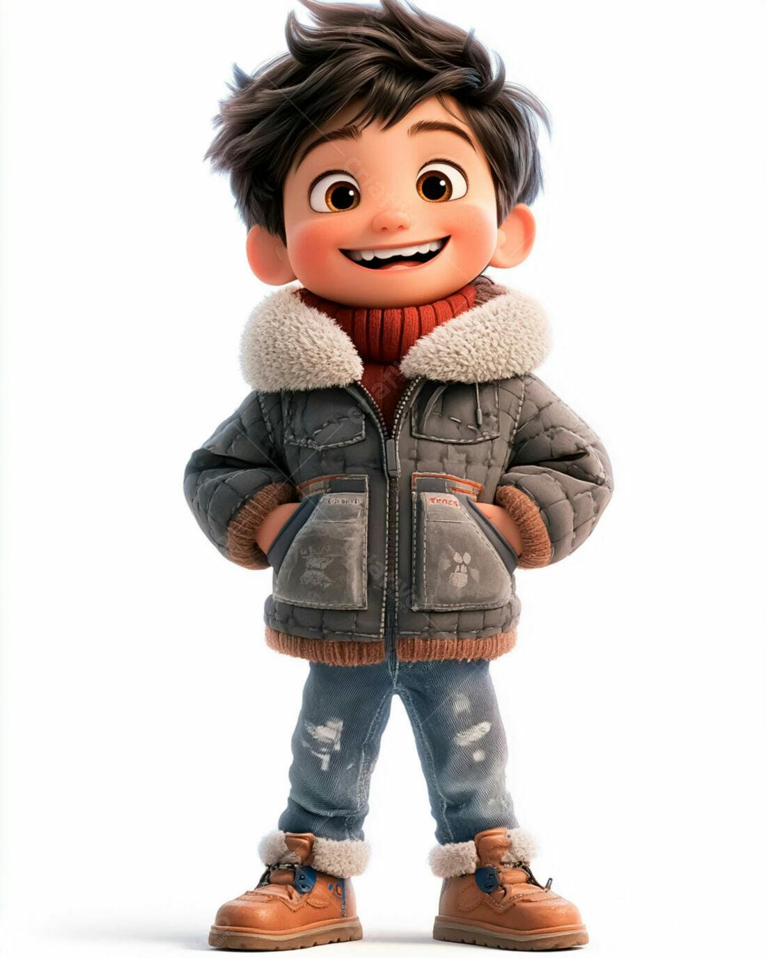 Menino sorridente com casaco de inverno